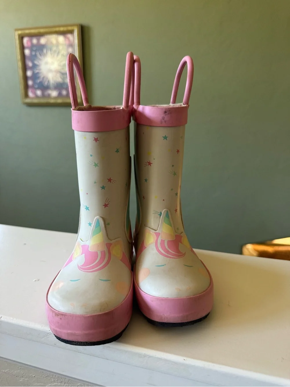 Cat & Jack Pink and Cream Unicorn Wing Kids Rain Boots